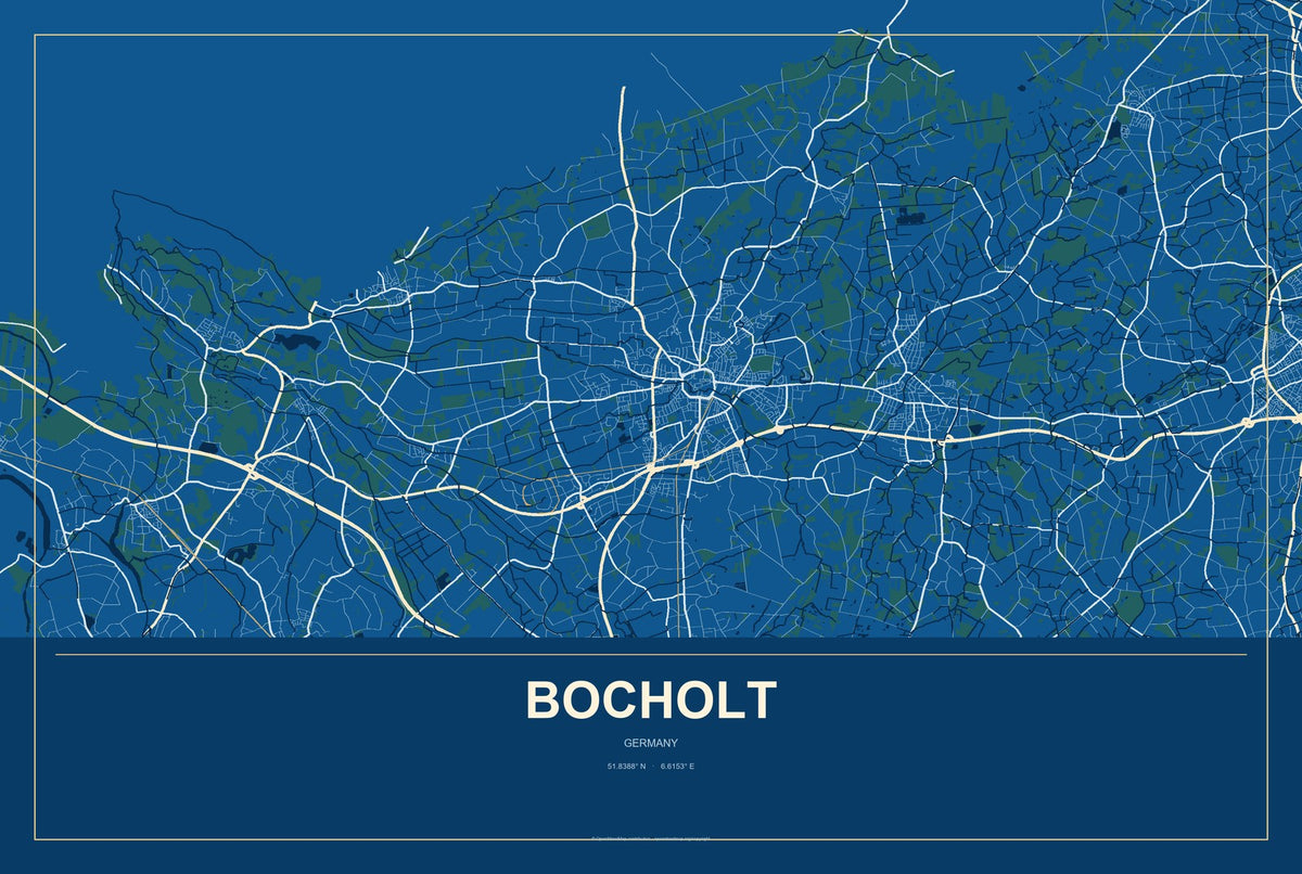 Bocholt, Germany City Map Aluminum Sign in Harbor Cobalt style