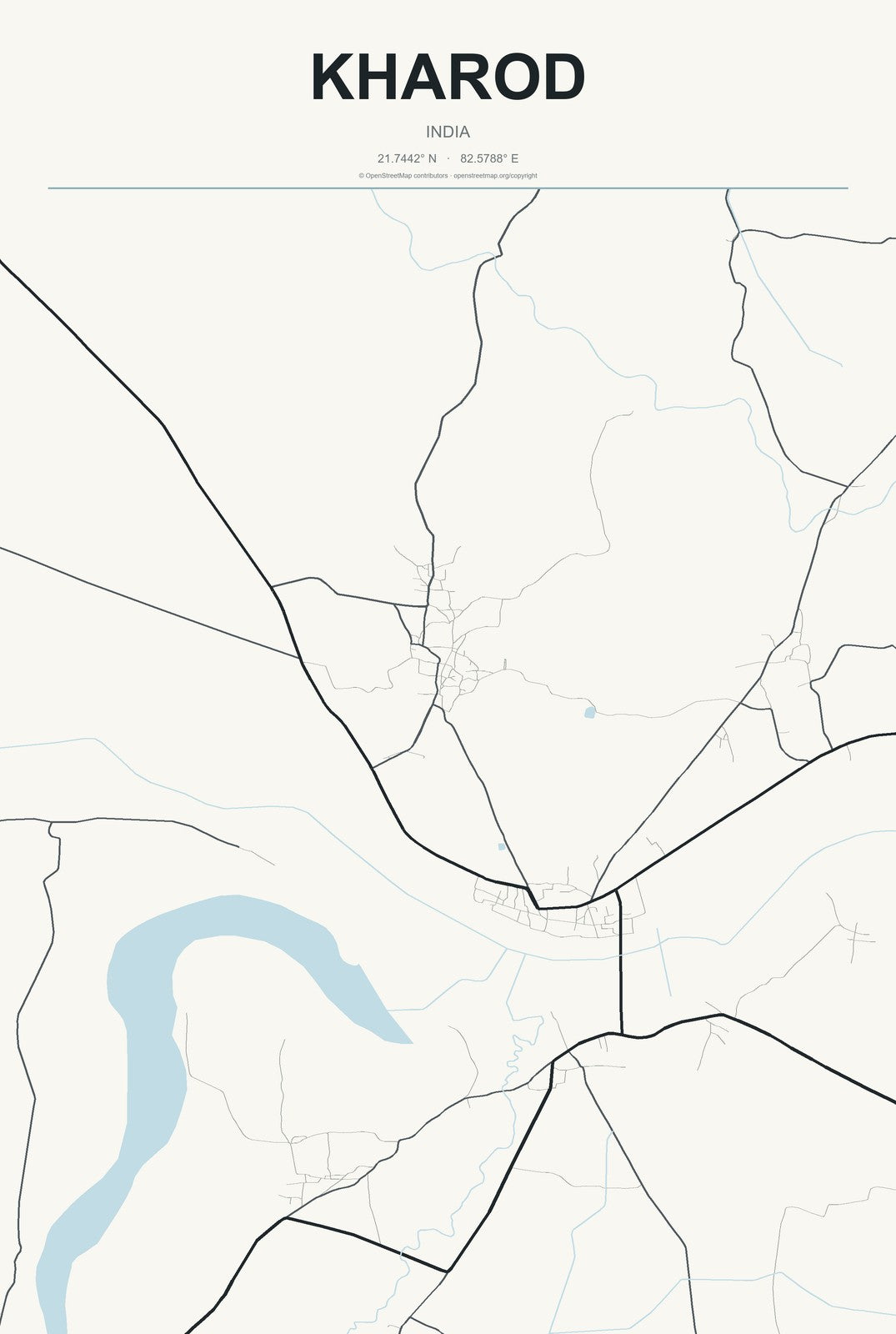 Kharod, India City Map Aluminum Sign in Headline Atlas style