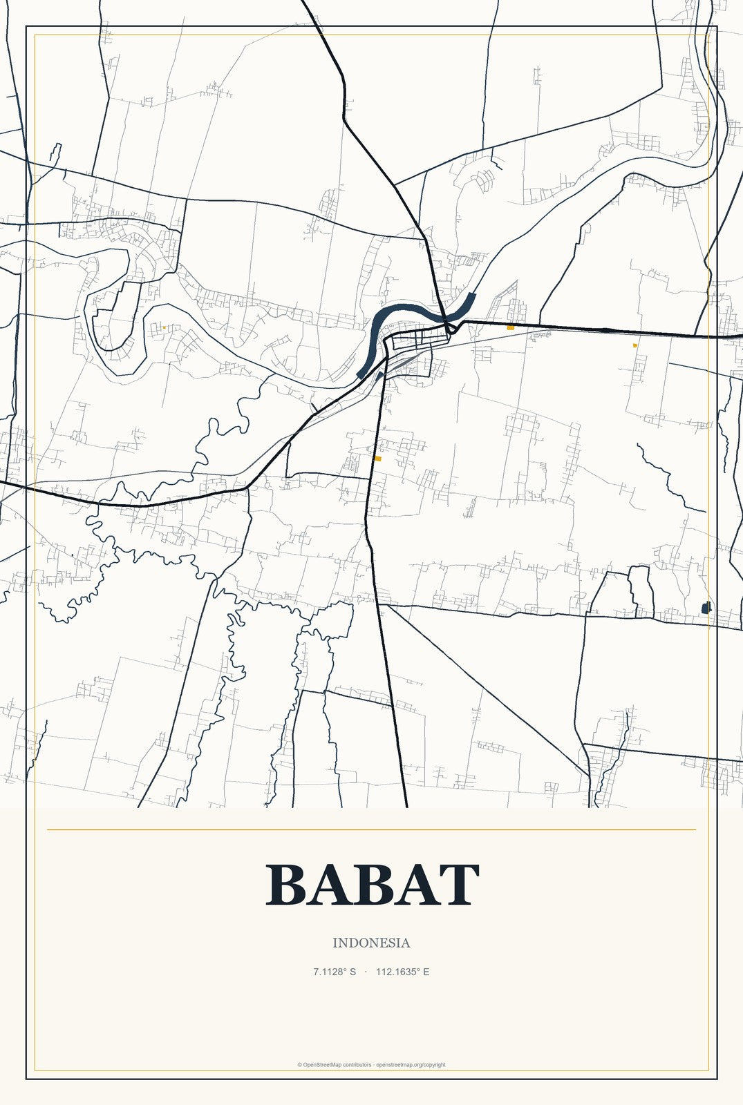 Babat, Indonesia City Map Aluminum Sign in Citrine Modern style