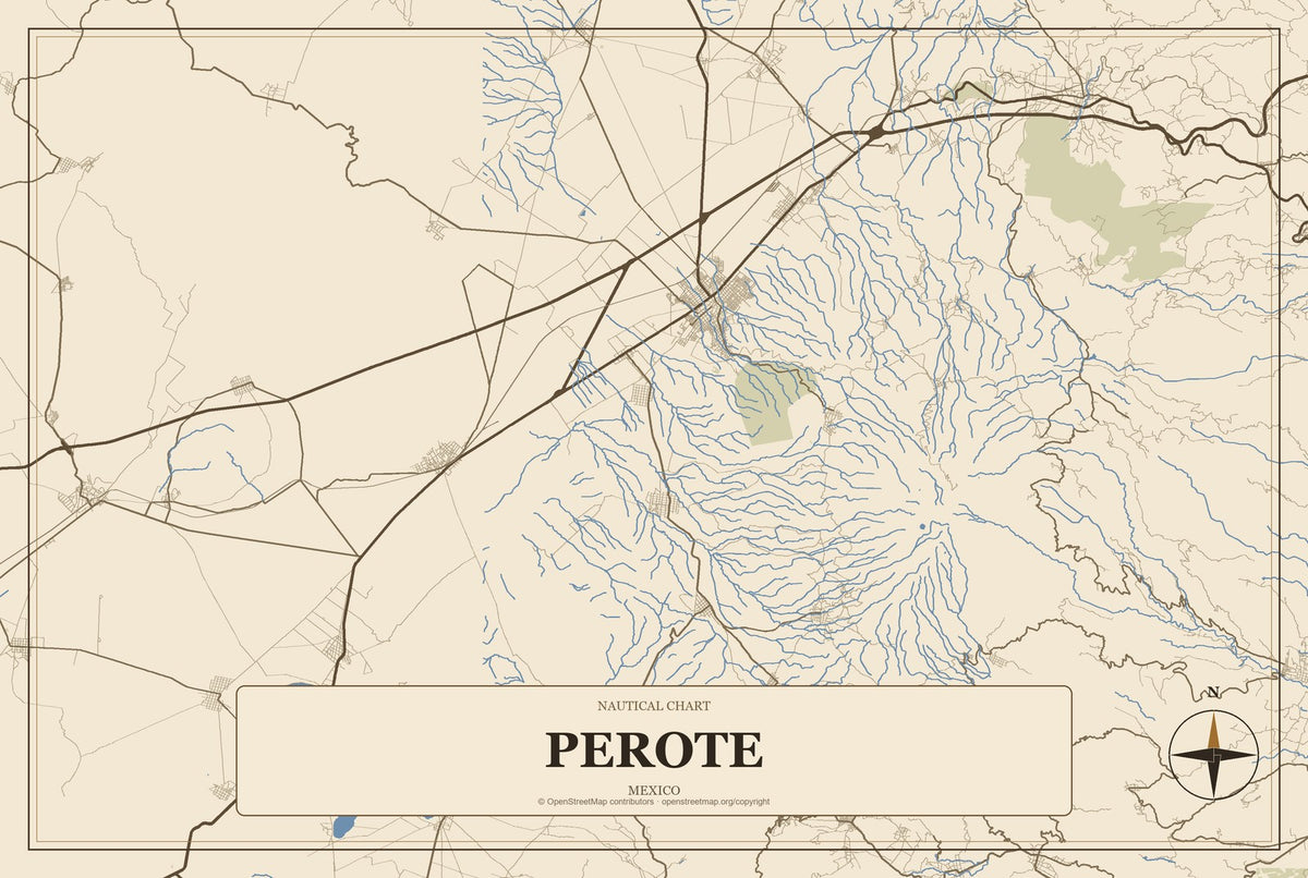Perote, Mexico City Map Aluminum Sign in Heritage Nautical style