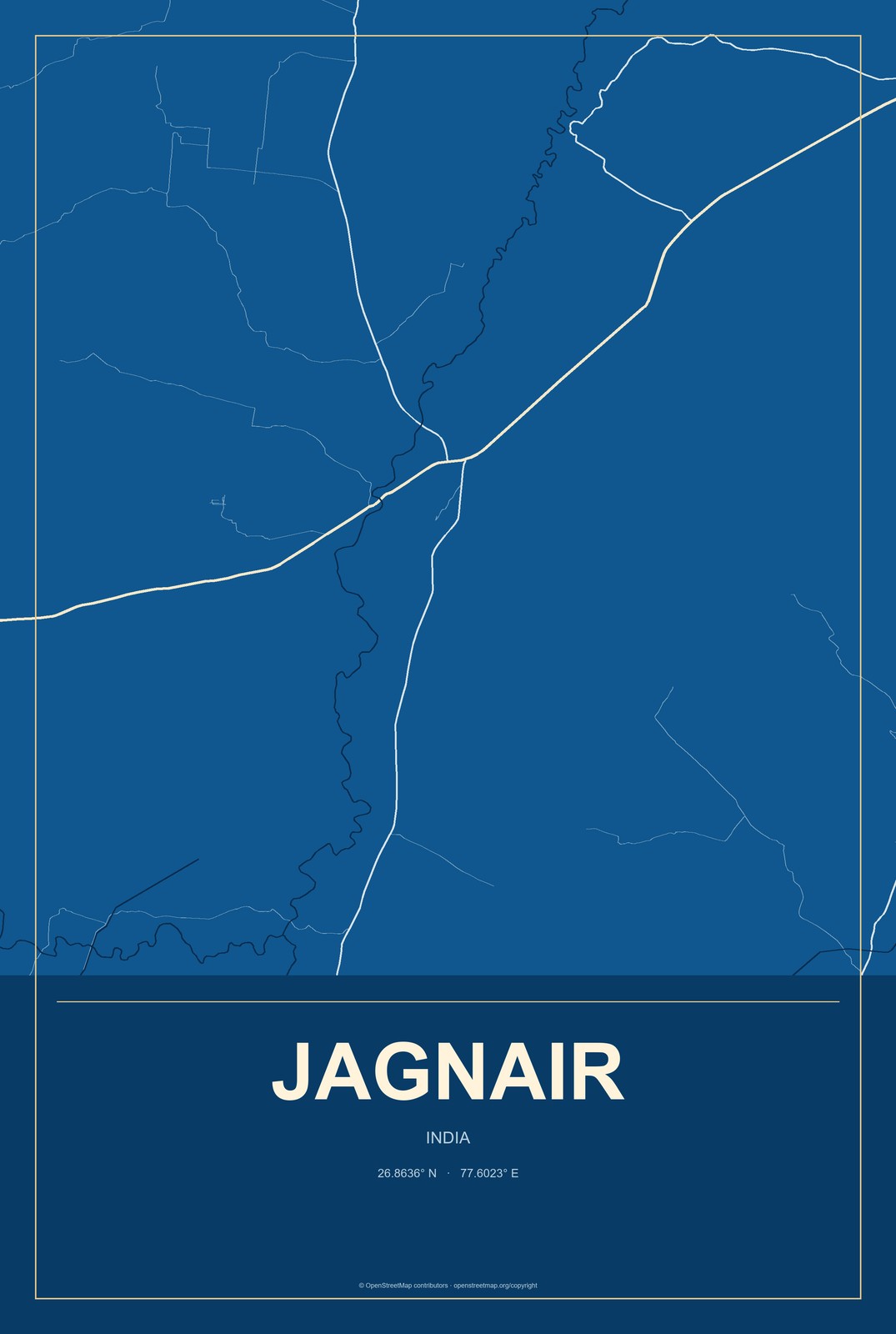 Jagnair, India City Map Aluminum Sign in Harbor Cobalt style