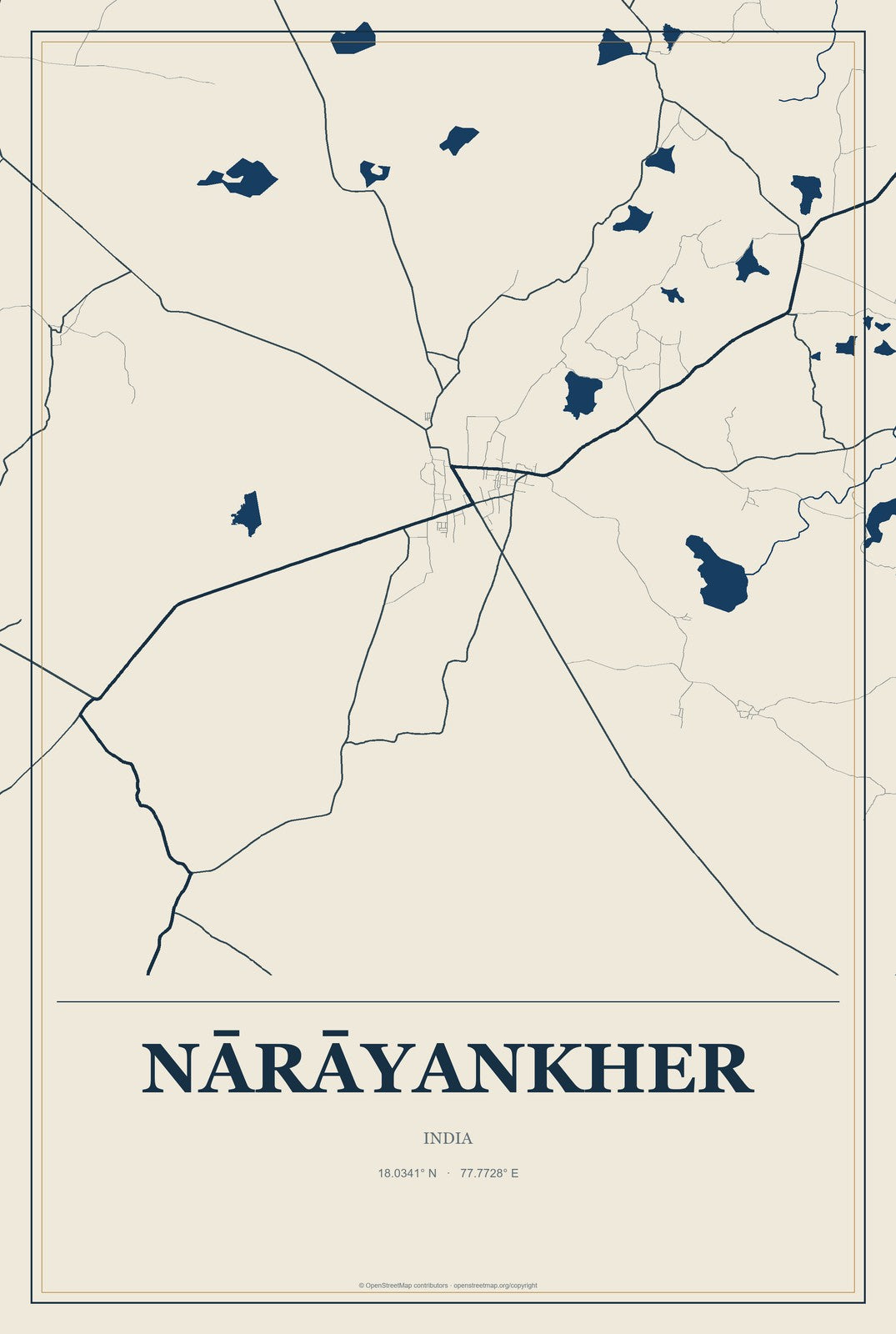 Nārāyankher, India City Map Aluminum Sign in Coastal Cutout style