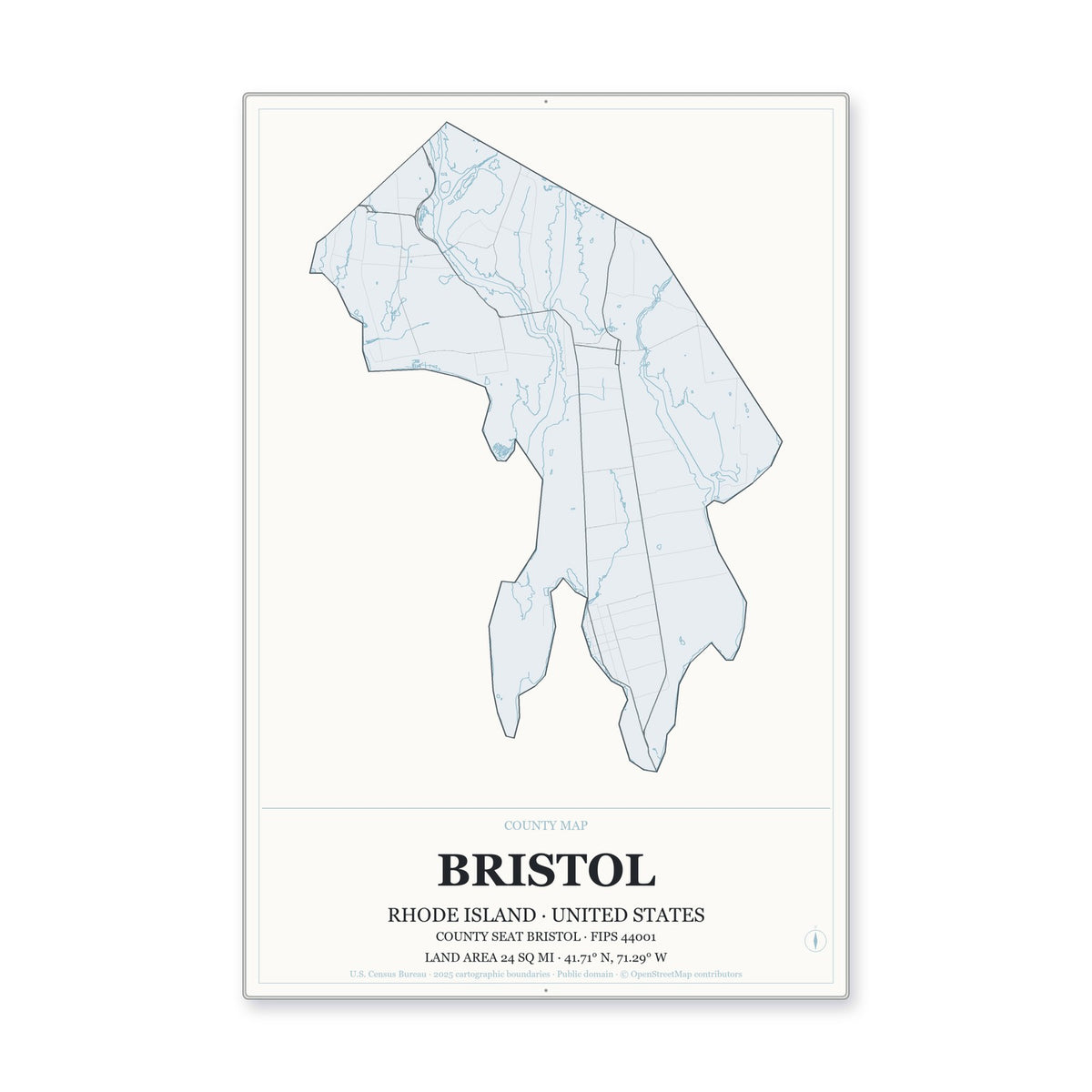 Bristol County, Rhode Island Map Aluminum Sign in Gallery Air style