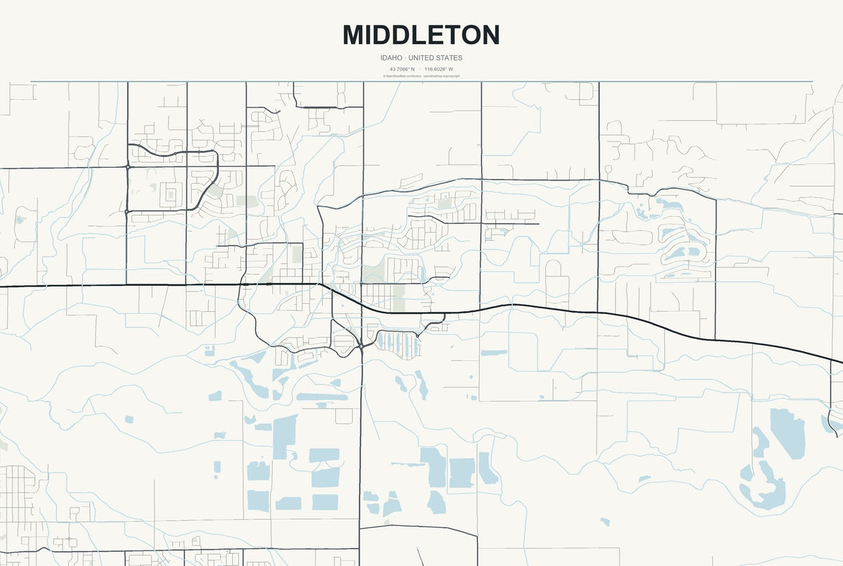 Middleton, Idaho City Map Aluminum Sign in Headline Atlas style