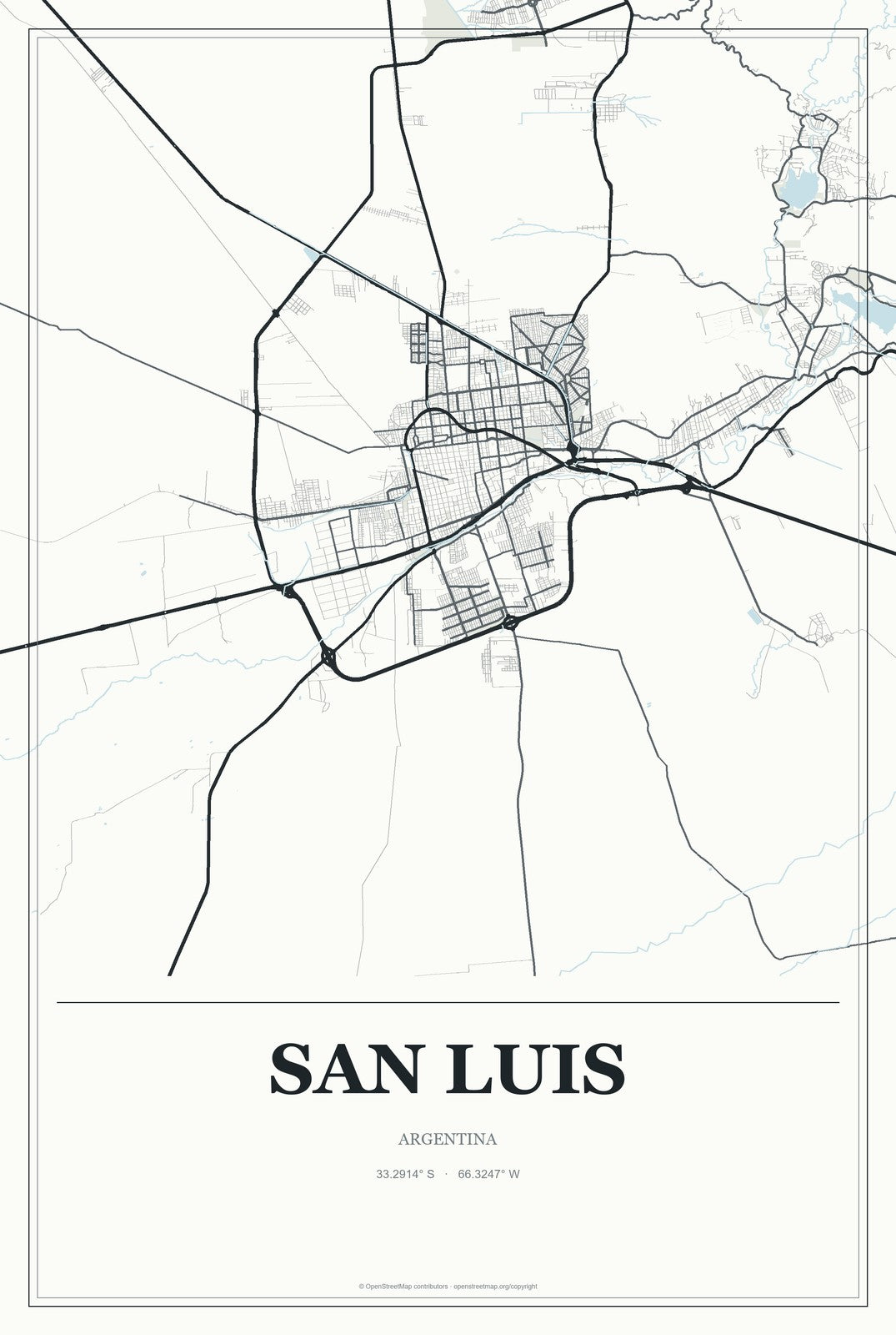 San Luis, Argentina City Map Aluminum Sign in Gallery Air style