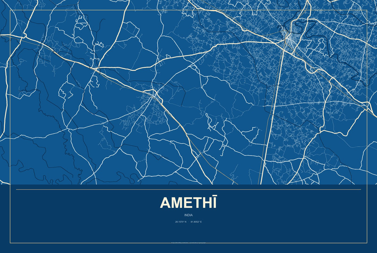 Amethī, India City Map Aluminum Sign in Harbor Cobalt style
