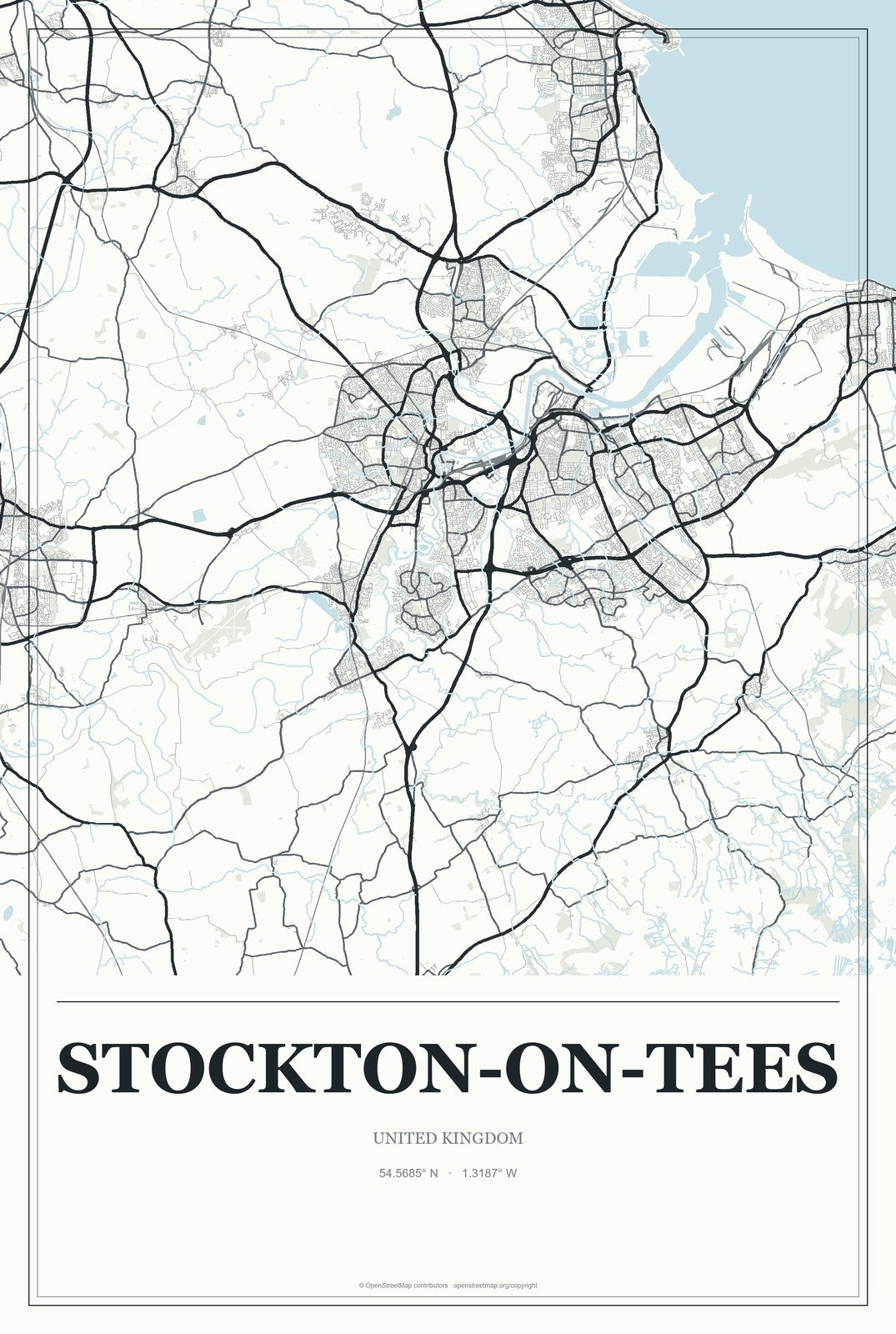 Stockton-on-Tees, United Kingdom City Map Aluminum Sign in Gallery Air style