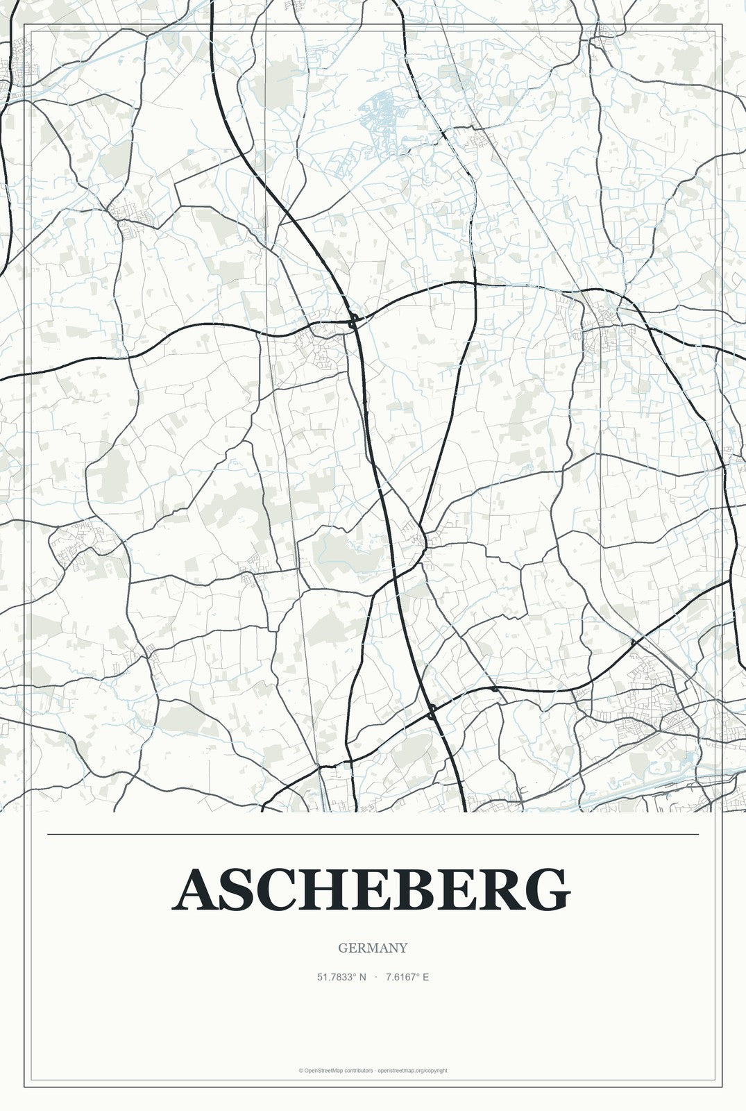 Ascheberg, Germany City Map Aluminum Sign in Gallery Air style