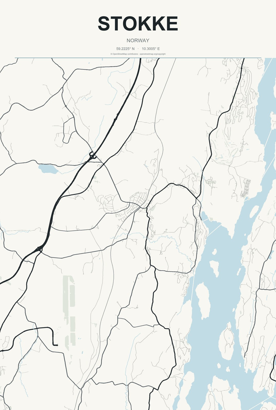 Stokke, Norway City Map Aluminum Sign in Headline Atlas style