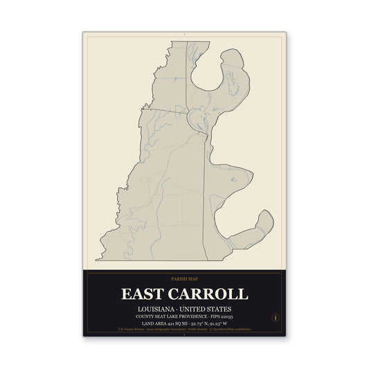 East Carroll Parish, Louisiana Map Aluminum Sign in Museum Plaque style