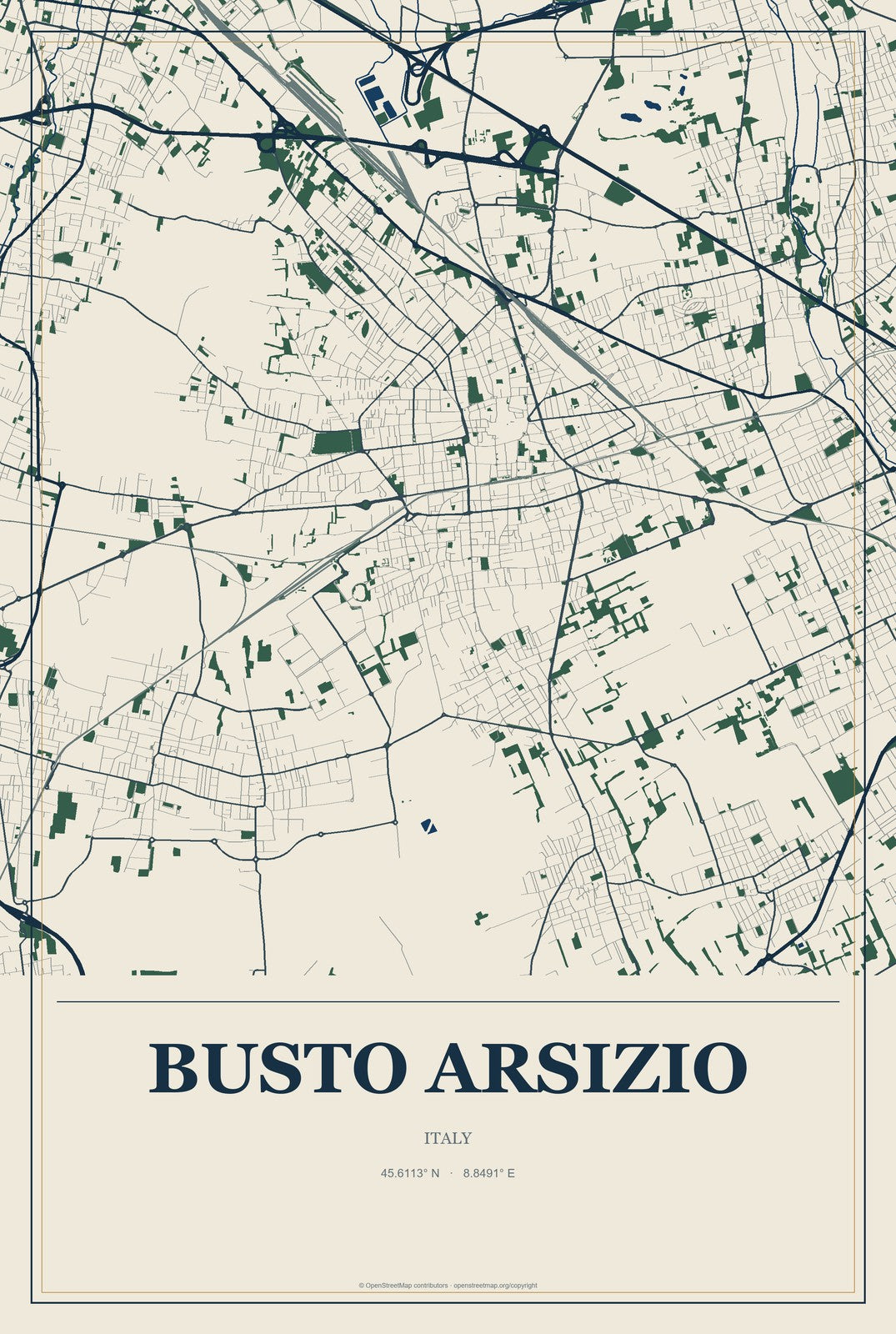 Busto Arsizio, Italy City Map Aluminum Sign in Coastal Cutout style