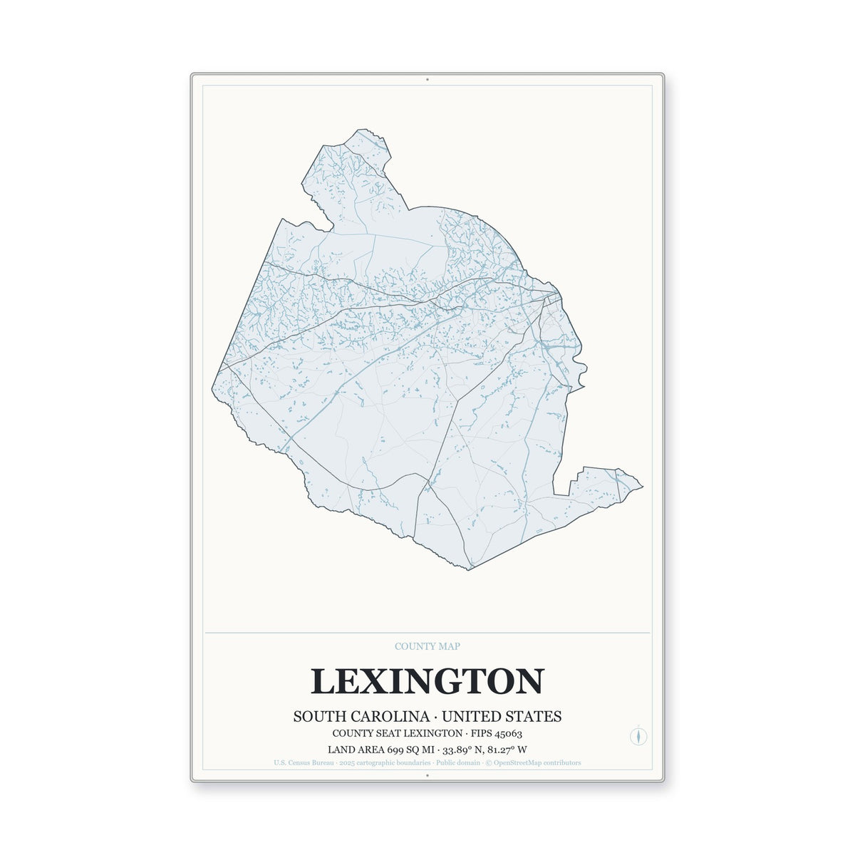 Lexington County, South Carolina Map Aluminum Sign in Gallery Air style