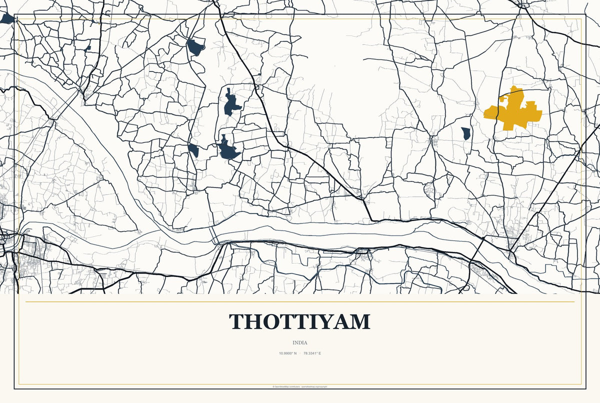 Thottiyam, India City Map Aluminum Sign in Citrine Modern style