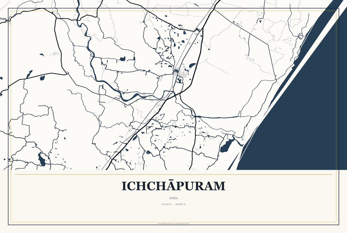 Ichchāpuram, India City Map Aluminum Sign in Citrine Modern style