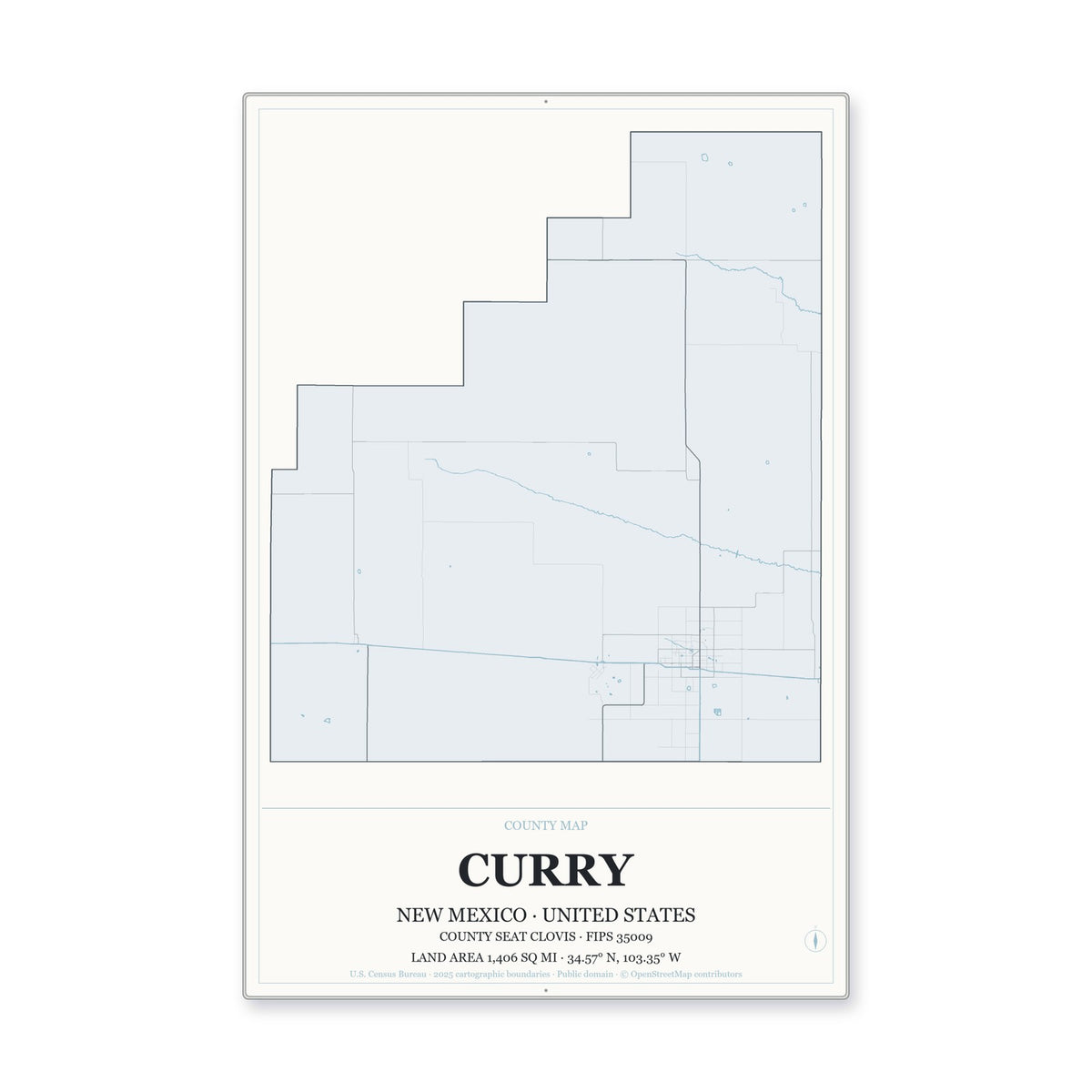Curry County, New Mexico Map Aluminum Sign in Gallery Air style