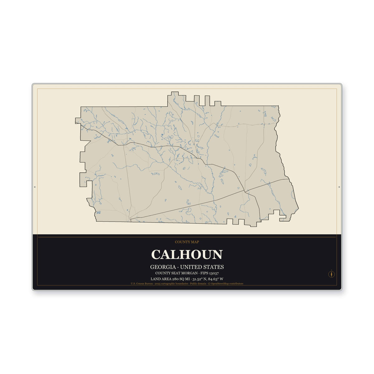 Calhoun County, Georgia Map Aluminum Sign in Museum Plaque style