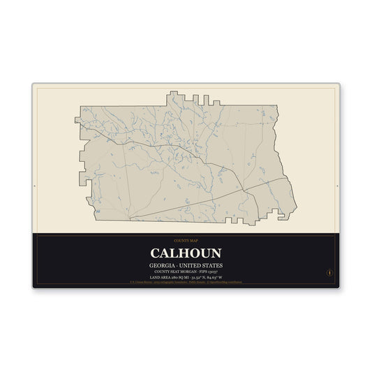 Calhoun County, Georgia Map Aluminum Sign in Museum Plaque style