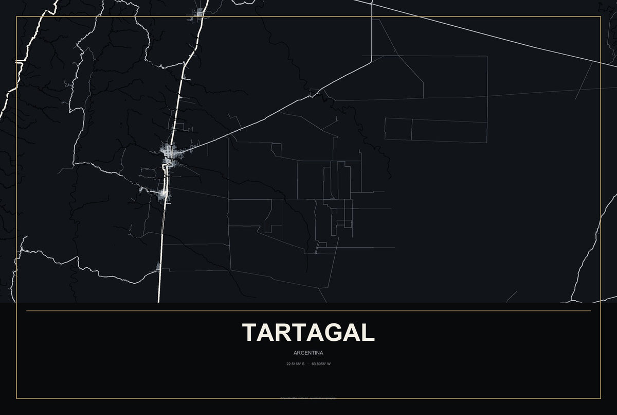 Tartagal, Argentina City Map Aluminum Sign in Metropolitan Noir style
