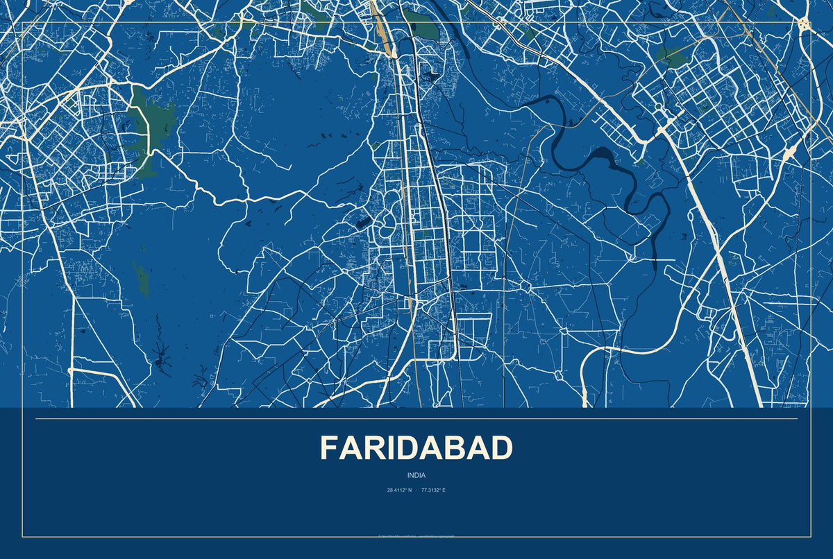 Faridabad, India City Map Aluminum Sign in Harbor Cobalt style