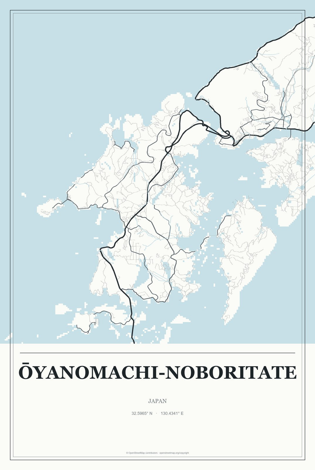 Ōyanomachi-noboritate, Japan City Map Aluminum Sign in Gallery Air style