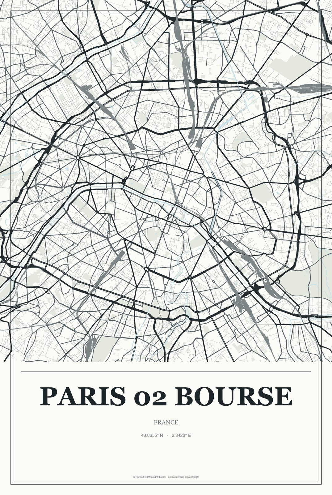 Paris 02 Bourse, France City Map Aluminum Sign in Gallery Air style