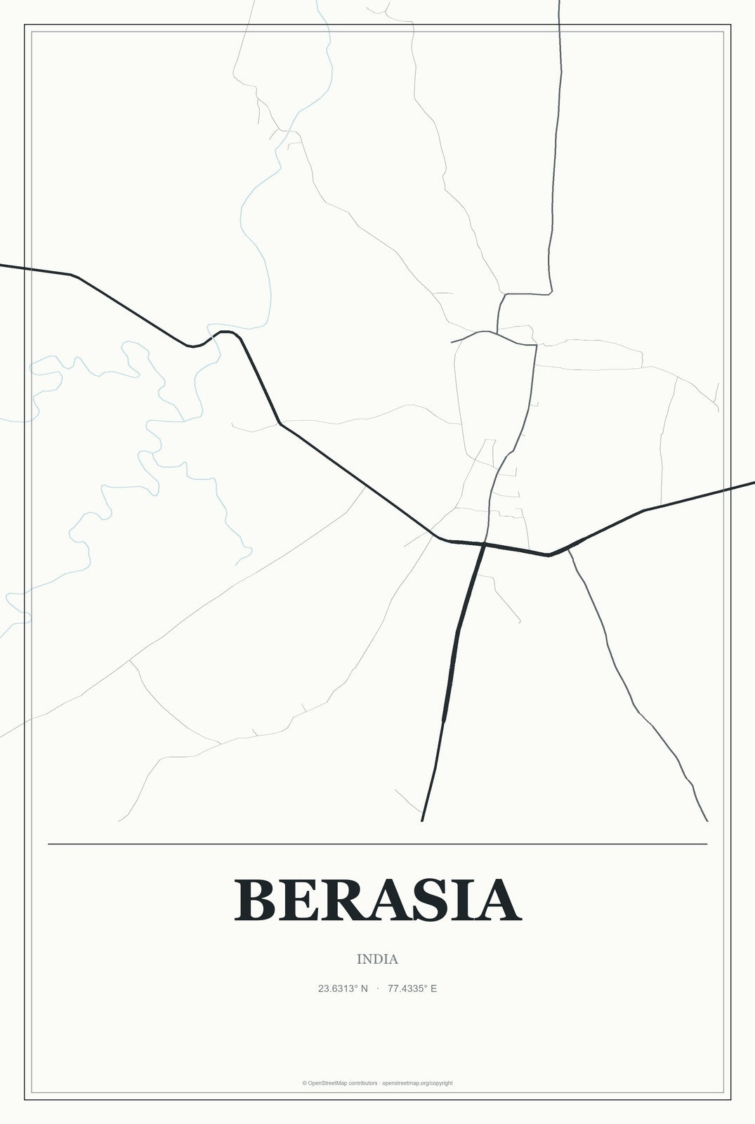 Berasia, India City Map Aluminum Sign in Gallery Air style