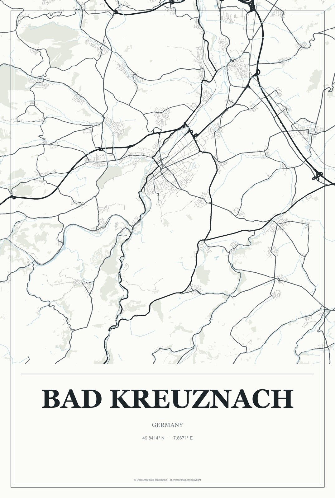 Bad Kreuznach, Germany City Map Aluminum Sign in Gallery Air style