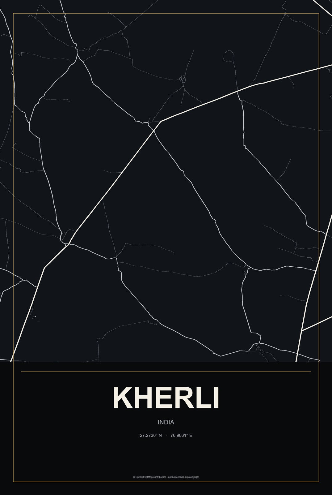 Kherli, India City Map Aluminum Sign in Metropolitan Noir style