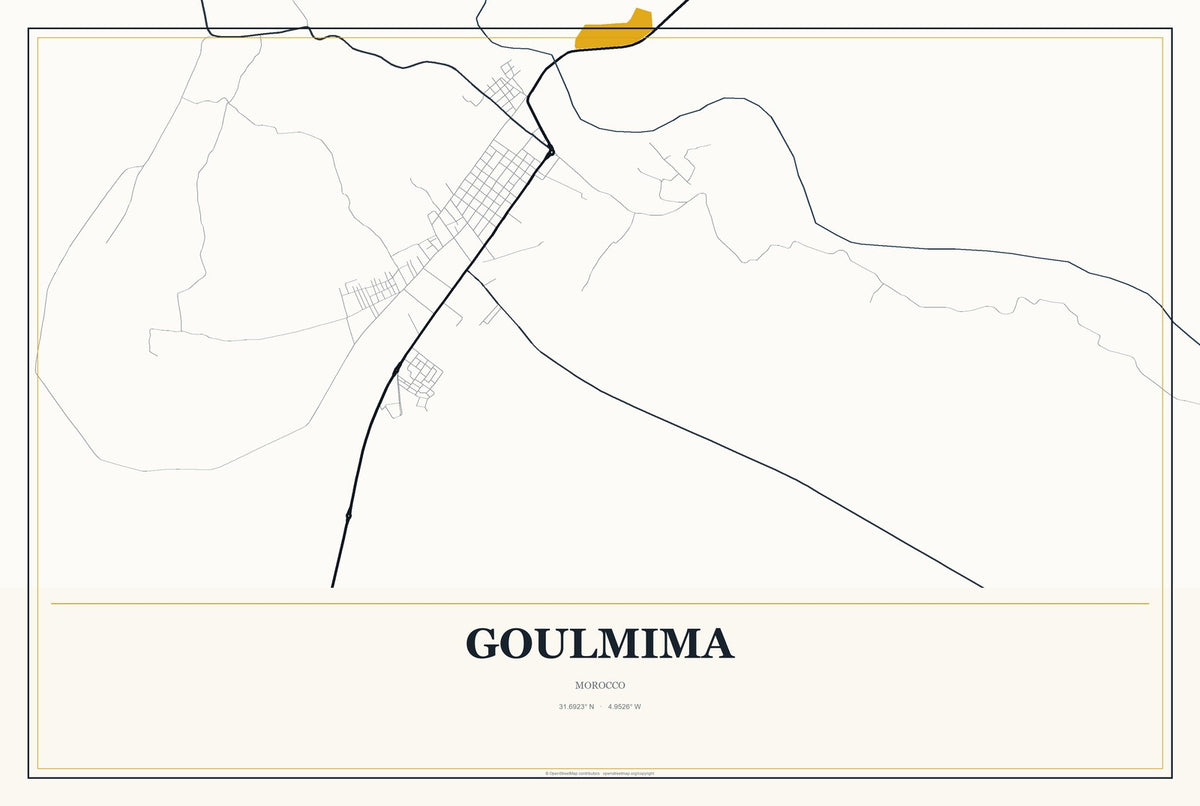 Goulmima, Morocco City Map Aluminum Sign in Citrine Modern style