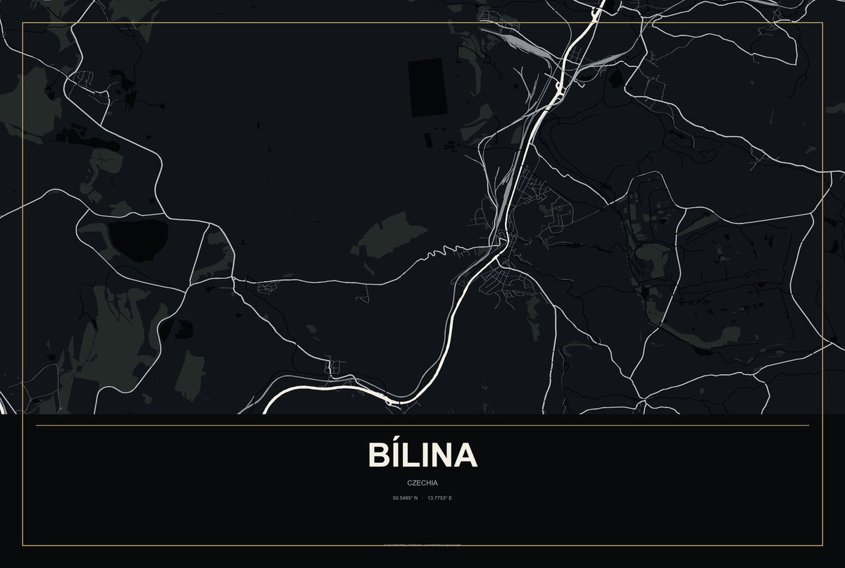 Bílina, Czechia City Map Aluminum Sign in Metropolitan Noir style