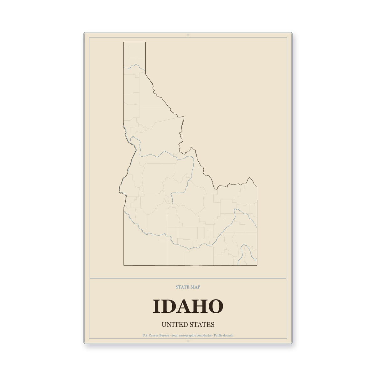 Idaho state map aluminum sign in Heritage Nautical style