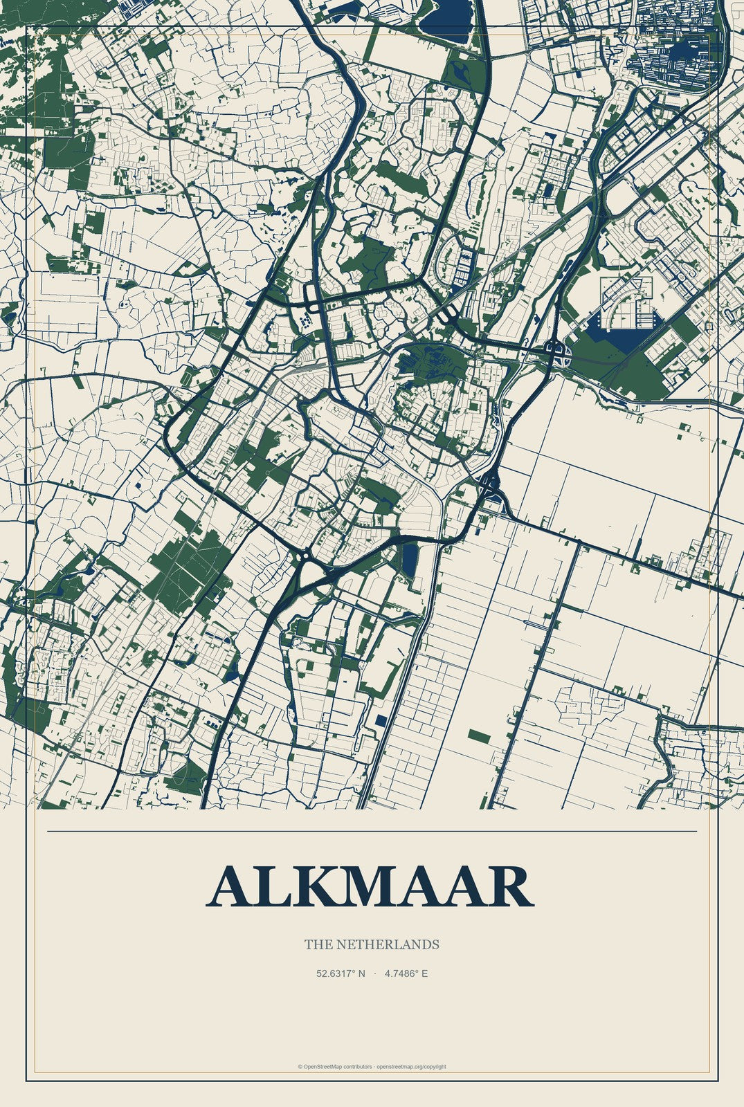Alkmaar, The Netherlands City Map Aluminum Sign in Coastal Cutout style