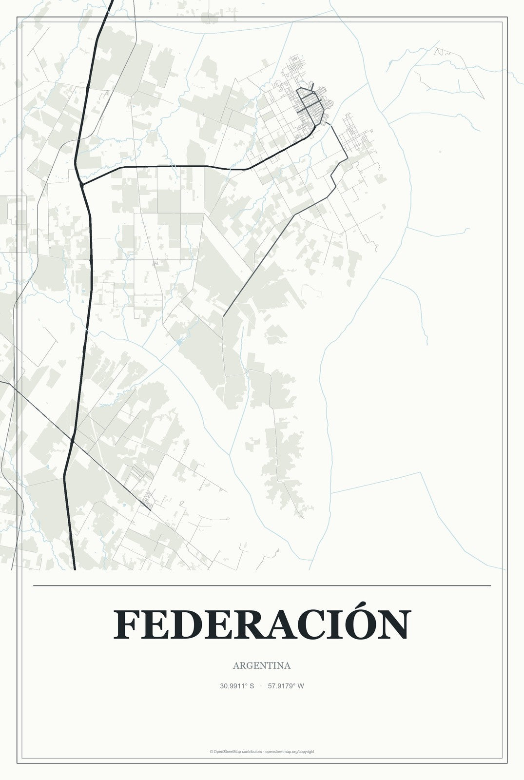 Federación, Argentina City Map Aluminum Sign in Gallery Air style