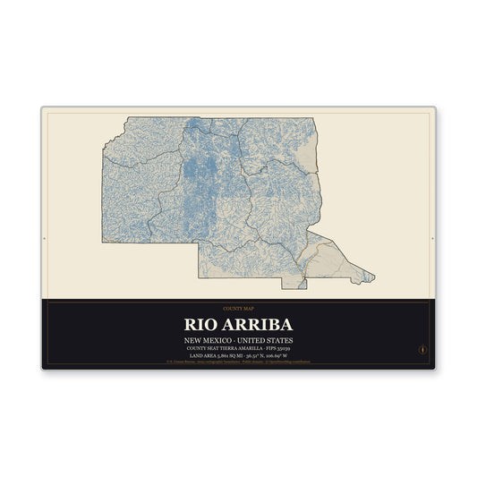 Rio Arriba County, New Mexico Map Aluminum Sign in Museum Plaque style
