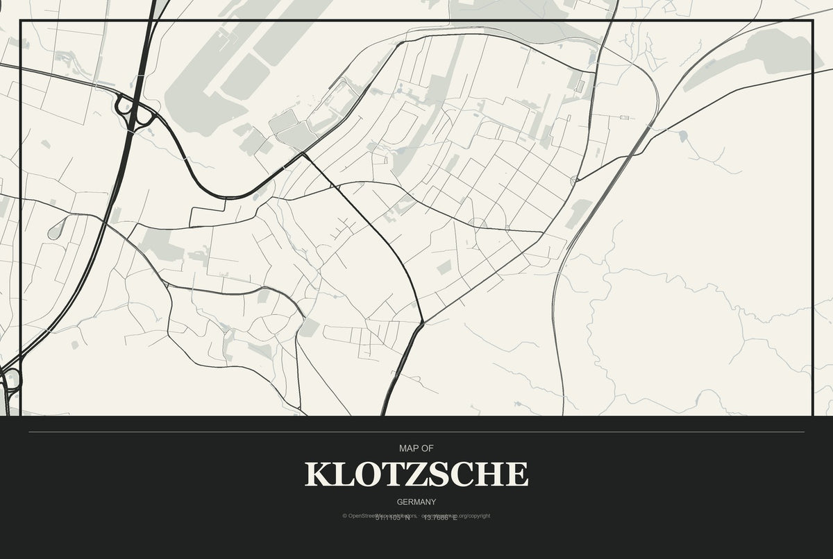 Klotzsche, Germany City Map Aluminum Sign in Museum Plaque style