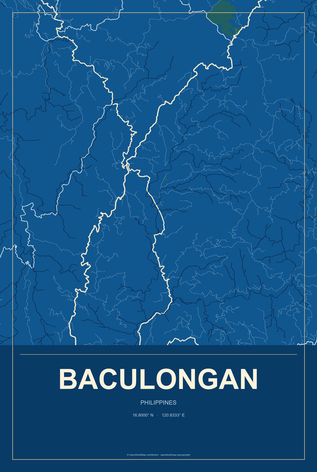 Baculongan, Philippines City Map Aluminum Sign in Harbor Cobalt style
