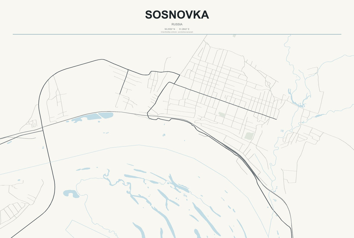 Sosnovka, Kirov Oblast, Russia City Map Aluminum Sign in Headline Atlas style