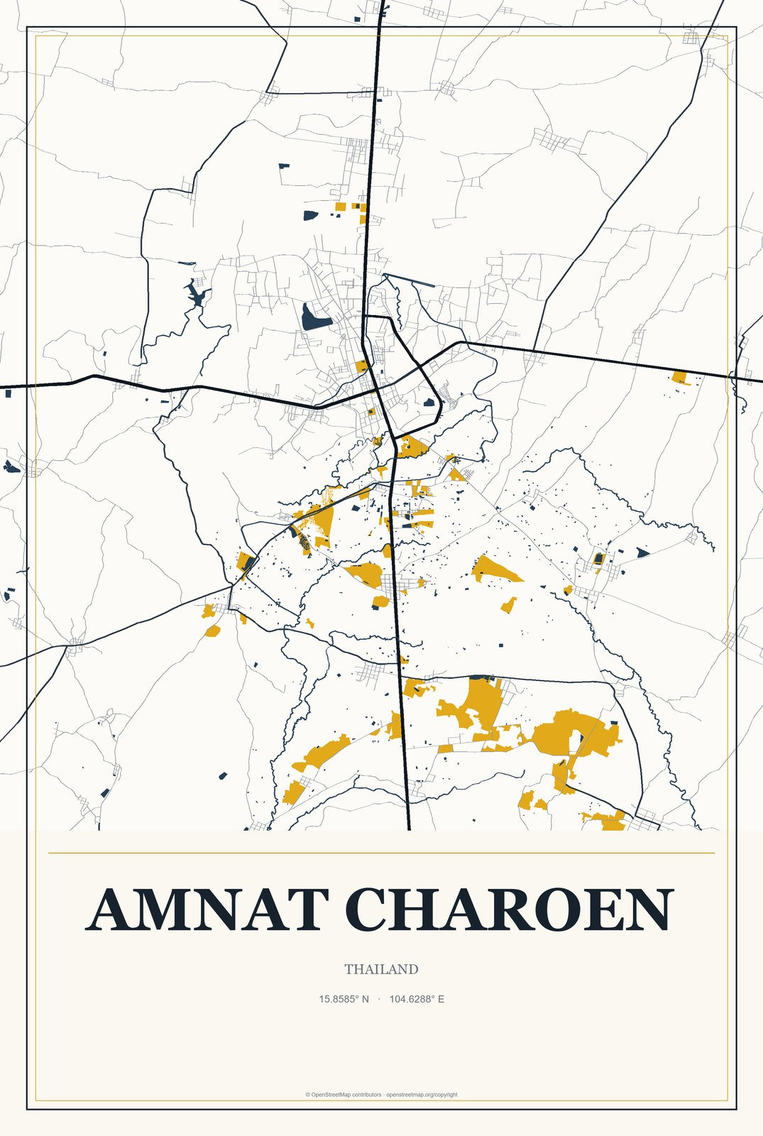 Amnat Charoen, Thailand City Map Aluminum Sign in Citrine Modern style