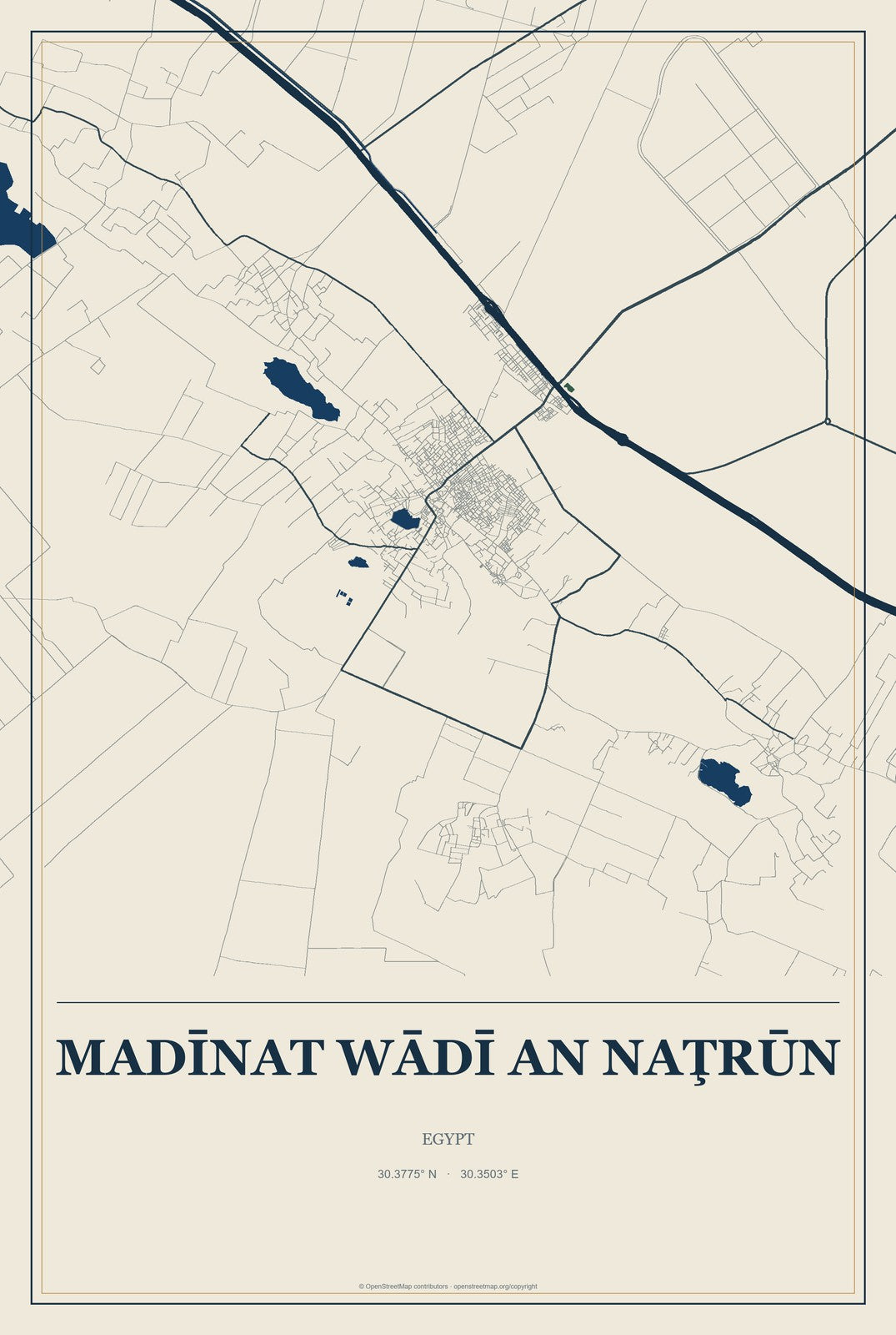 Madīnat Wādī an Naţrūn, Egypt City Map Aluminum Sign in Coastal Cutout style