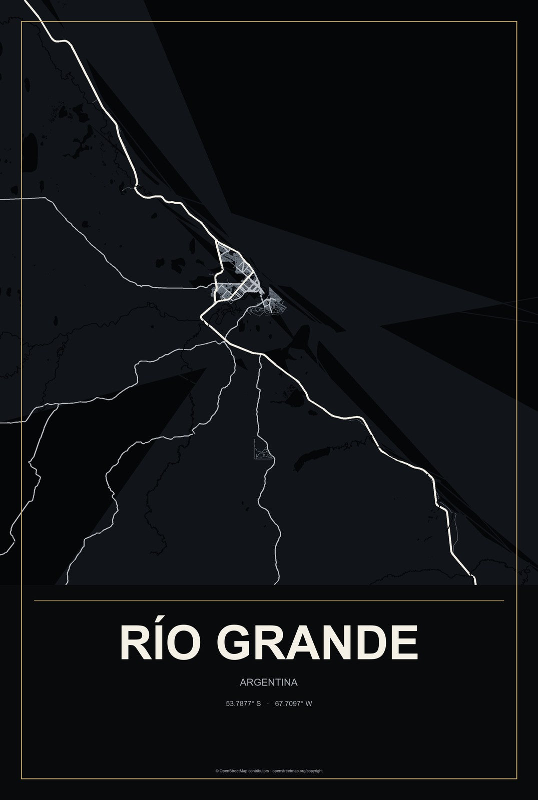 Río Grande, Argentina City Map Aluminum Sign in Metropolitan Noir style