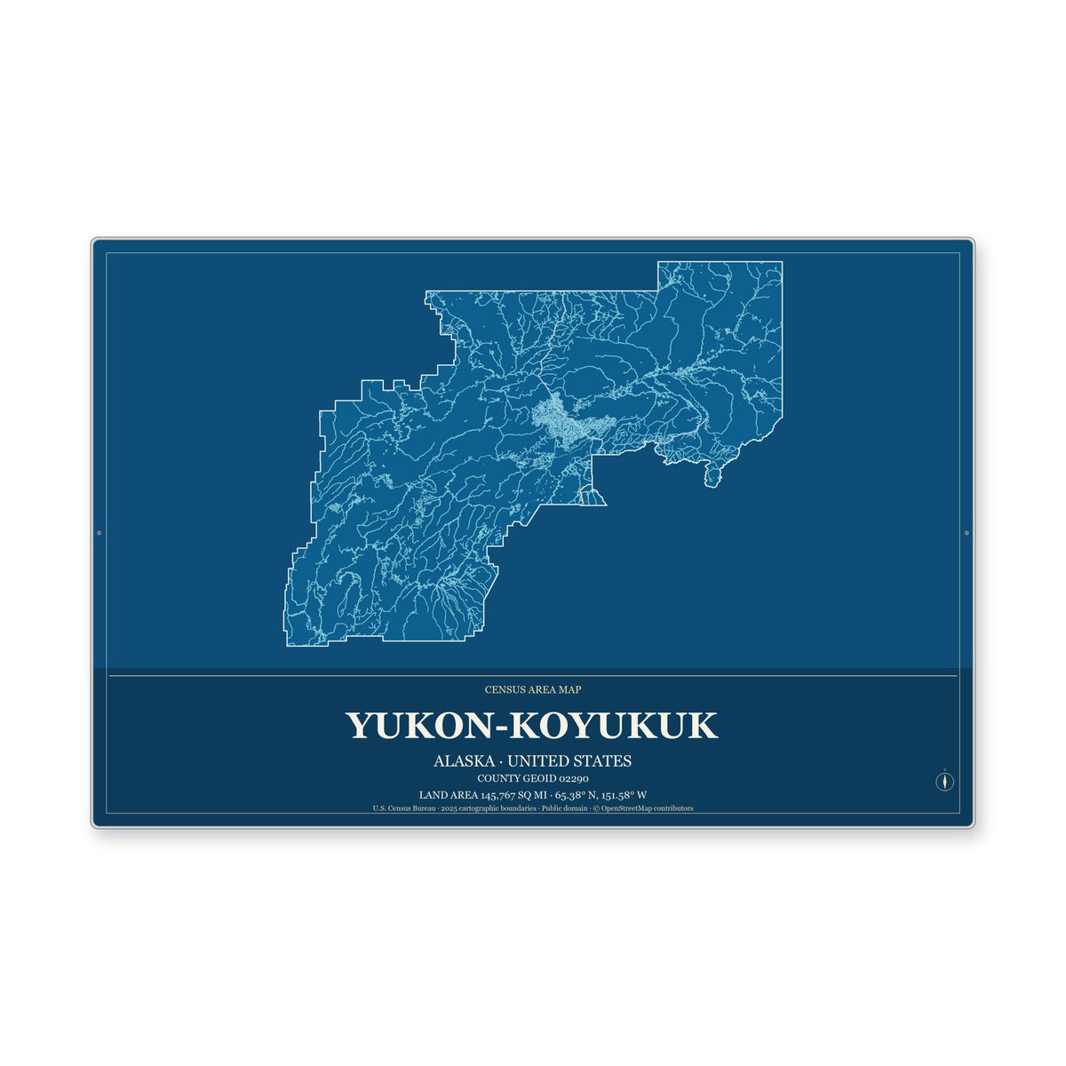 Yukon-Koyukuk Census Area, Alaska Map Aluminum Sign in Harbor Cobalt style
