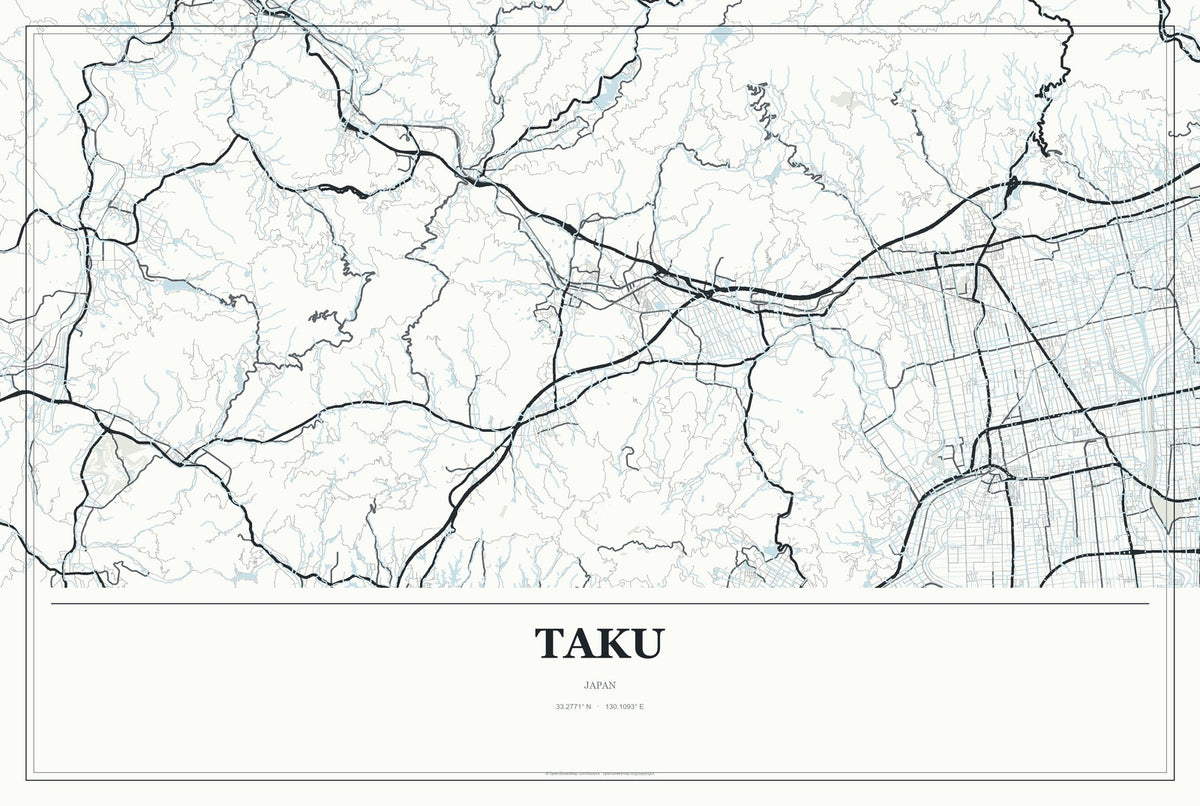Taku, Japan City Map Aluminum Sign in Gallery Air style