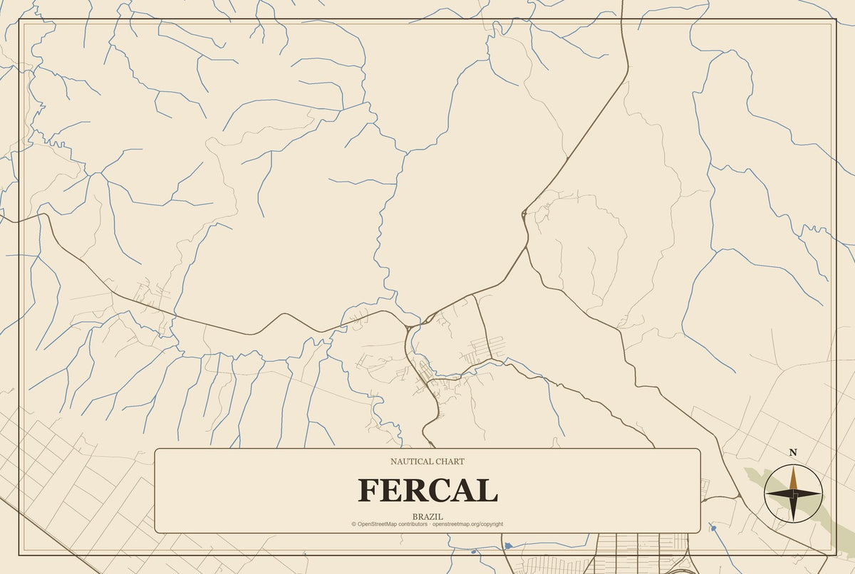 Fercal, Brazil City Map Aluminum Sign in Heritage Nautical style