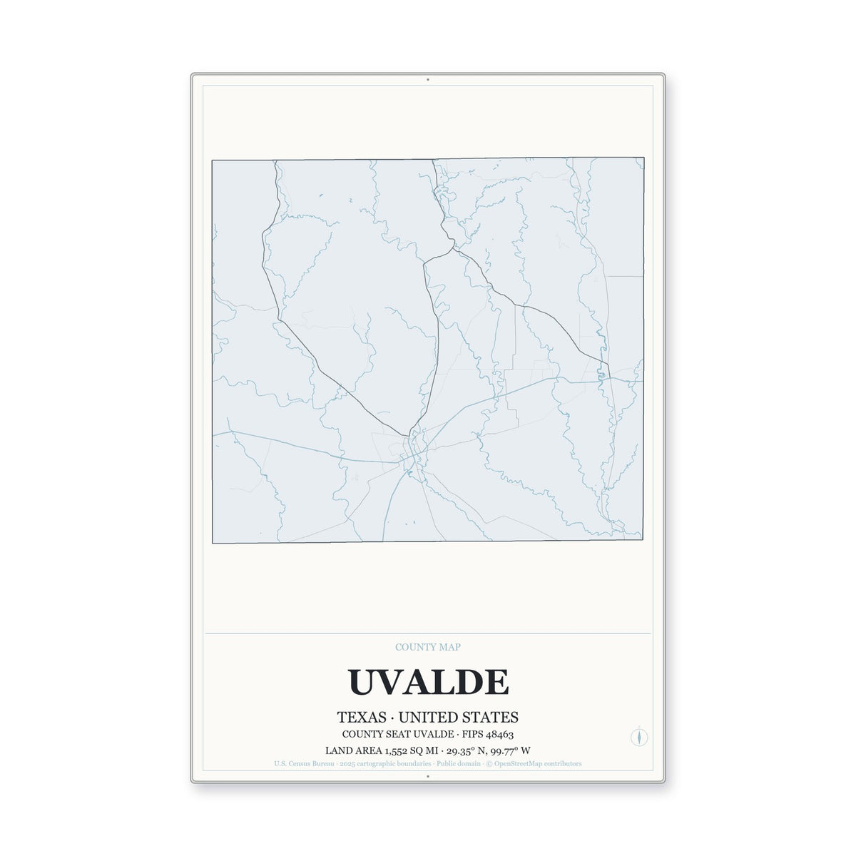 Uvalde County, Texas Map Aluminum Sign in Gallery Air style