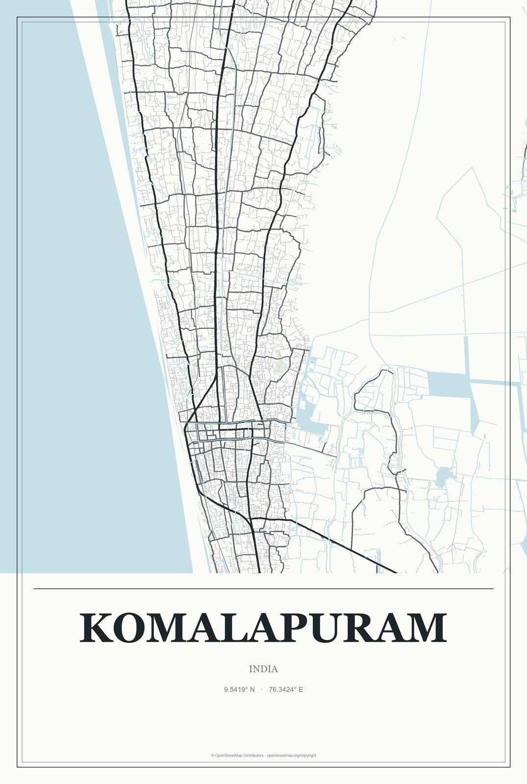 Komalapuram, India City Map Aluminum Sign in Gallery Air style