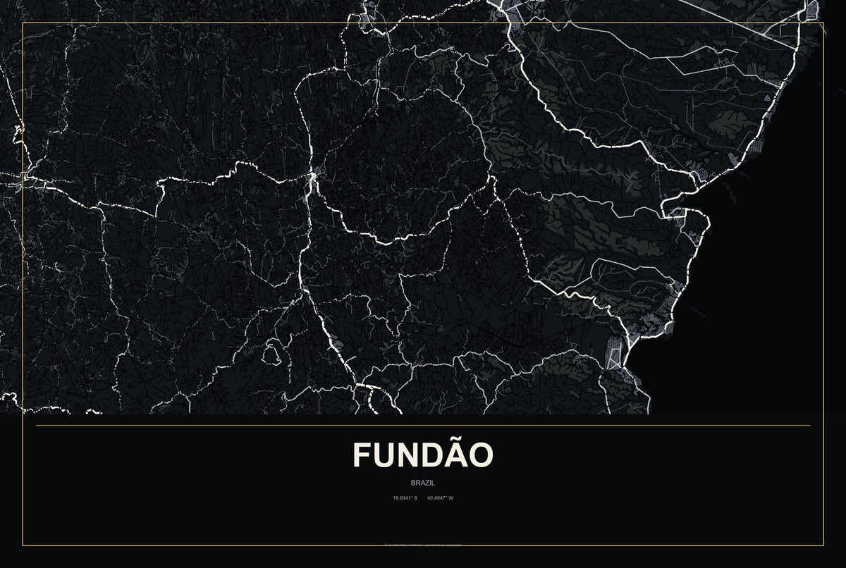 Fundão, Brazil City Map Aluminum Sign in Metropolitan Noir style