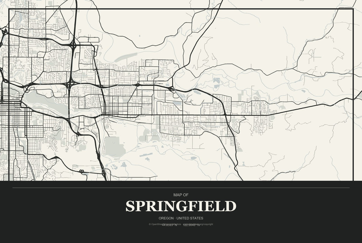 Springfield, Oregon City Map Aluminum Sign in Museum Plaque style