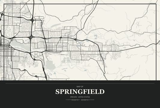 Springfield, Oregon City Map Aluminum Sign in Museum Plaque style