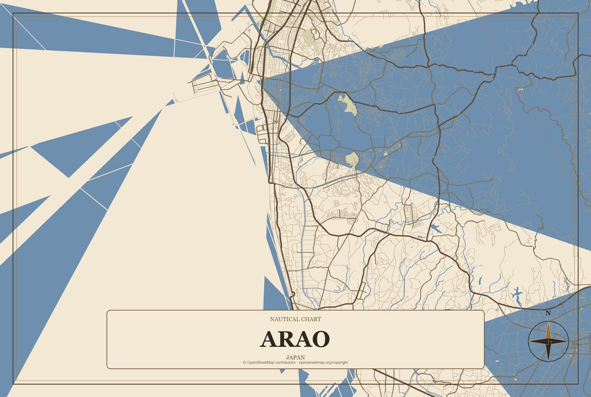 Arao, Japan City Map Aluminum Sign in Heritage Nautical style