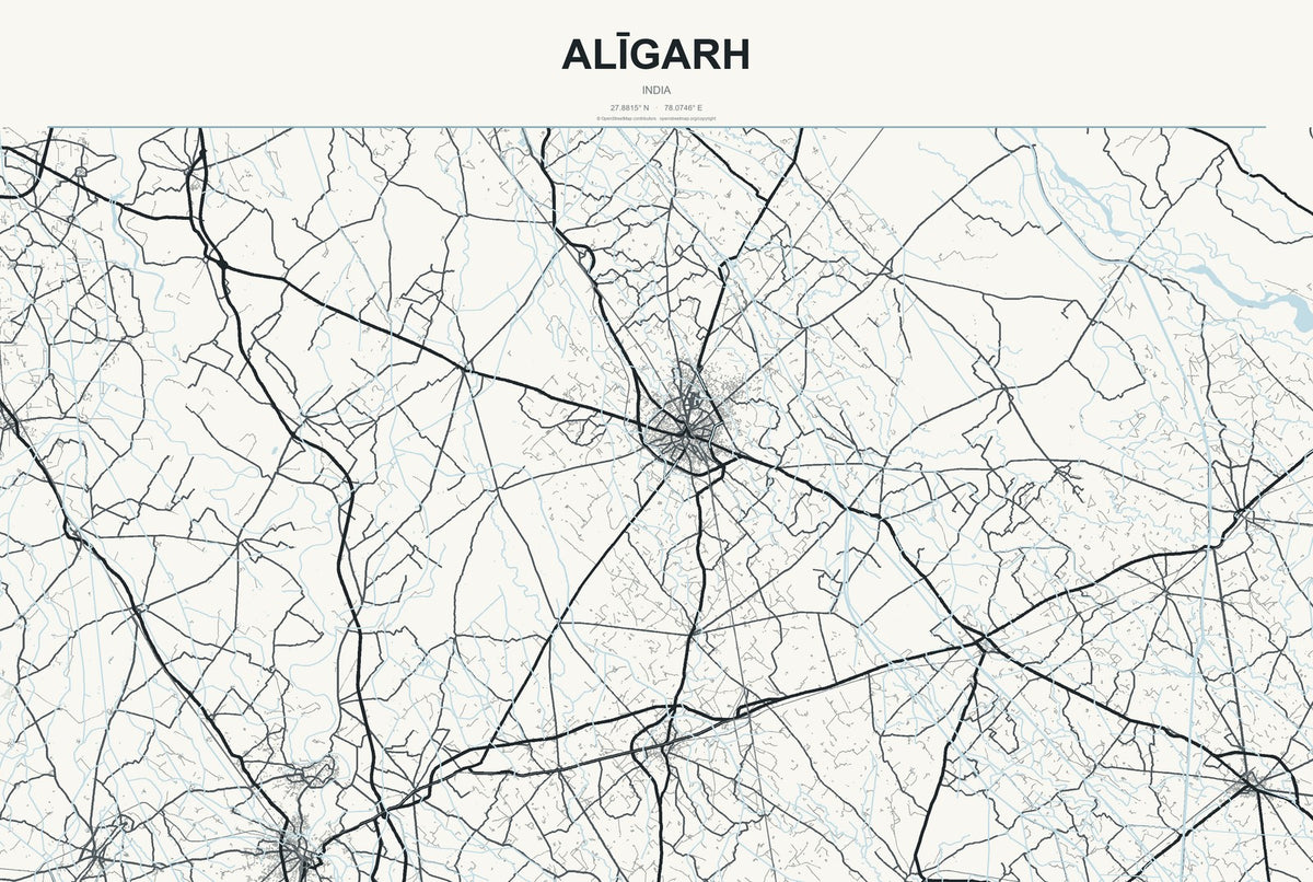 Alīgarh, India City Map Aluminum Sign in Headline Atlas style